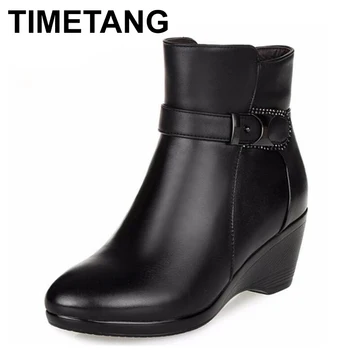 

TIMETANG 2018 Winter Shoes Woman Warm Comfortable Inside Plush or Wool Boots Snow Boots Non-slip Slope with High Heels