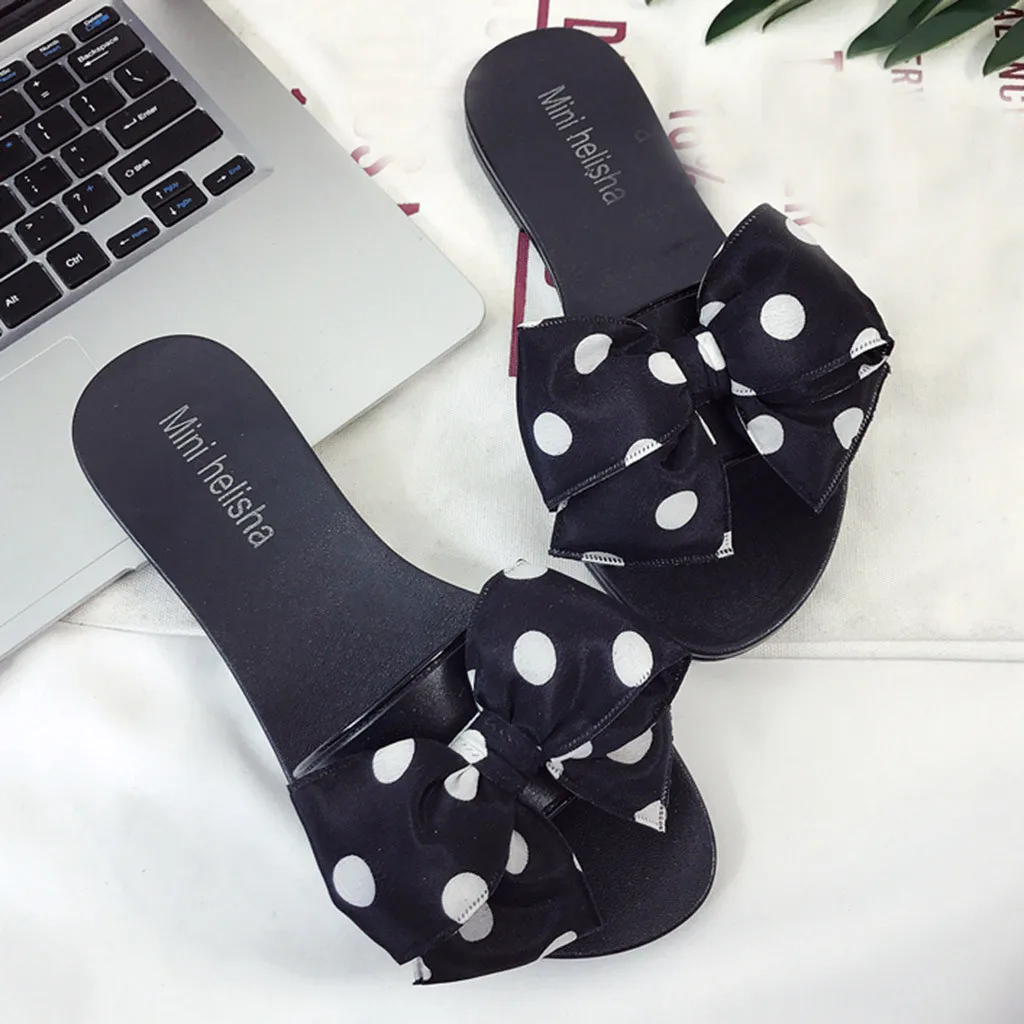 

Summer ladies sandals women shoes Bowknot Polka Dot Flat Slide Outdoor Slippers Beach shoes woman Casual #20190101