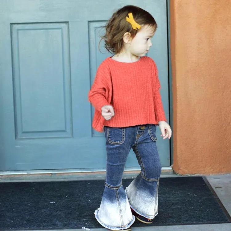 Girls bell-bottomed pants new autumn elastic waist children trousers outfits baby costume fashion kids clothes vintage jeans