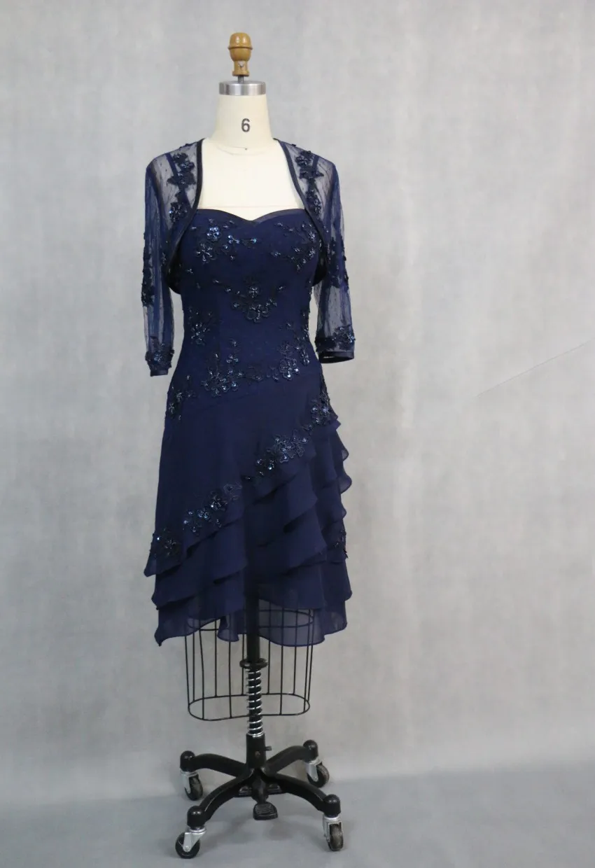 Comprimento do Joelho Vestidos de Baile para Mãe dos Vestidos de Noiva com Jaqueta de 2020 com Appliqued Venda Quente Frisado Mangas – 4 3