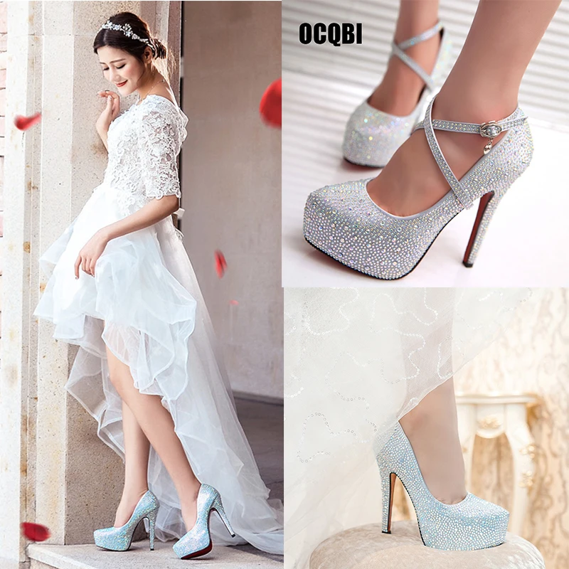 

Wedding Pumps High Heels Women Shoes Party Prom Crystal Rhinestone Glitter Gorgeous Lady Sexy Bridesmaid Bridal Shoes Female