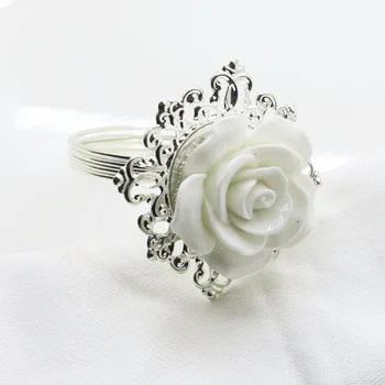 

6Pcs/10Pcs White Resin Rose Napkin RingDIY Party Wntertainment Wedding Napkin Cloth Decoration Buckle Table Banquet Dinner