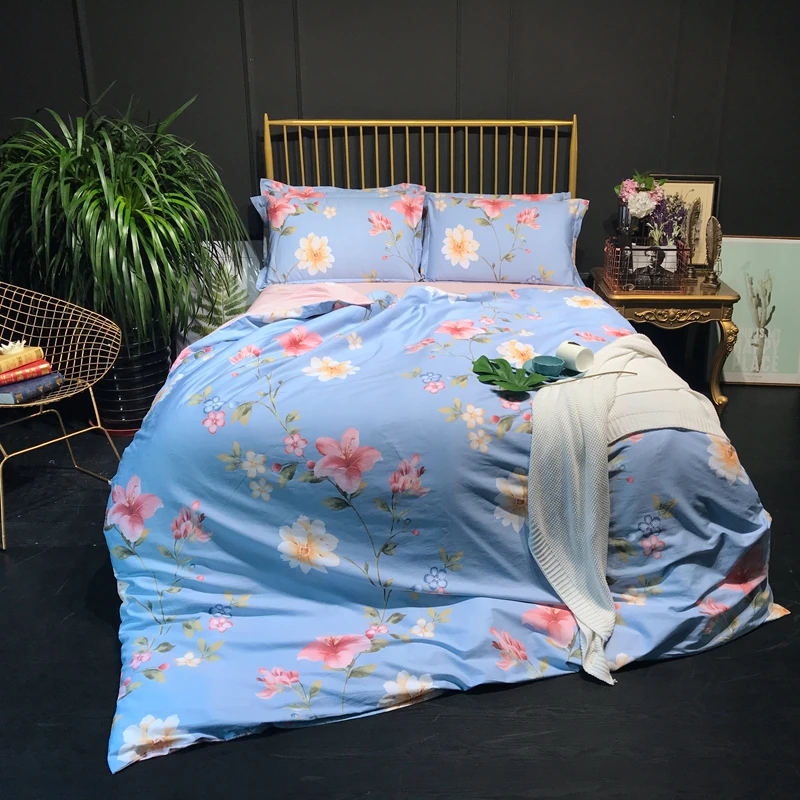 

Blue+Purple Printed Pattern 100% Cotton Bedding Set 3/4Pcs Quality Duvet Cover Bed Set Sheets Pillowcase Comfortable Full Size
