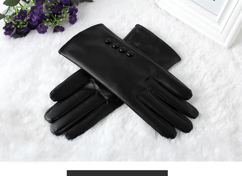 Высококачественные кожаные женские модные зимние теплые черные перчатки из бархата кораллового цвета, женские перчатки для вождения сенсорного экрана телефона, варежки B76