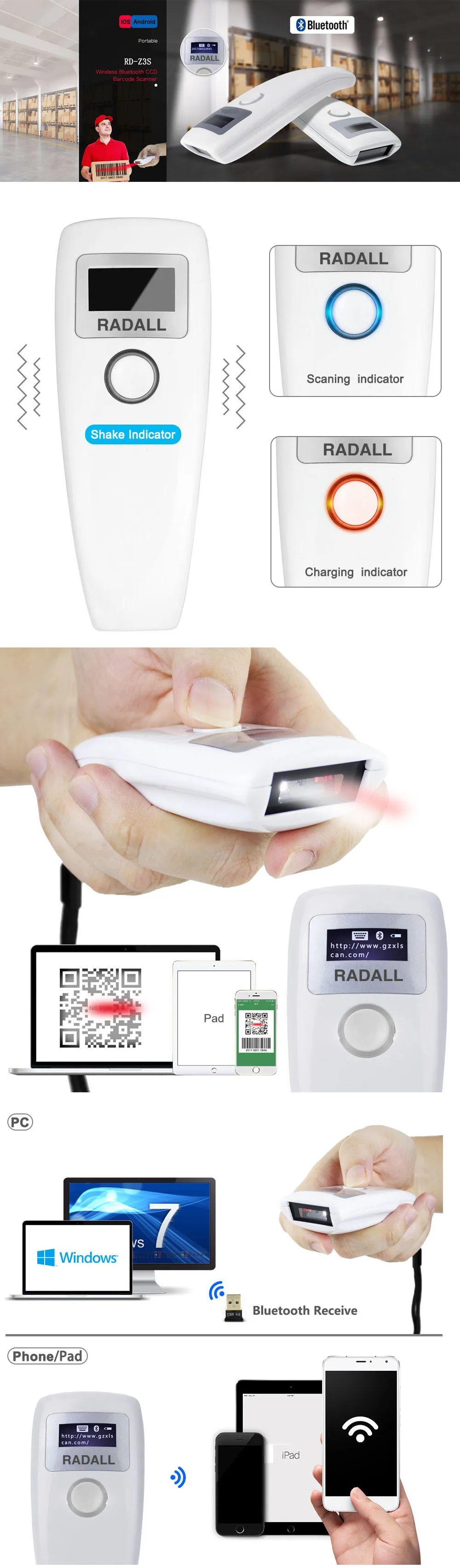 Portátil com Bom Scanner de Código de Barras Suporte para Iphone Chegada Nova Varredor Desempenho Bluetooth 1d Ccd Mac Ios x Android Rd-z3 11 RD Z3 chegada nova varredor portátil com bom desempenho bluetooth 1d ccd scanner de código de barras suporte para iphone