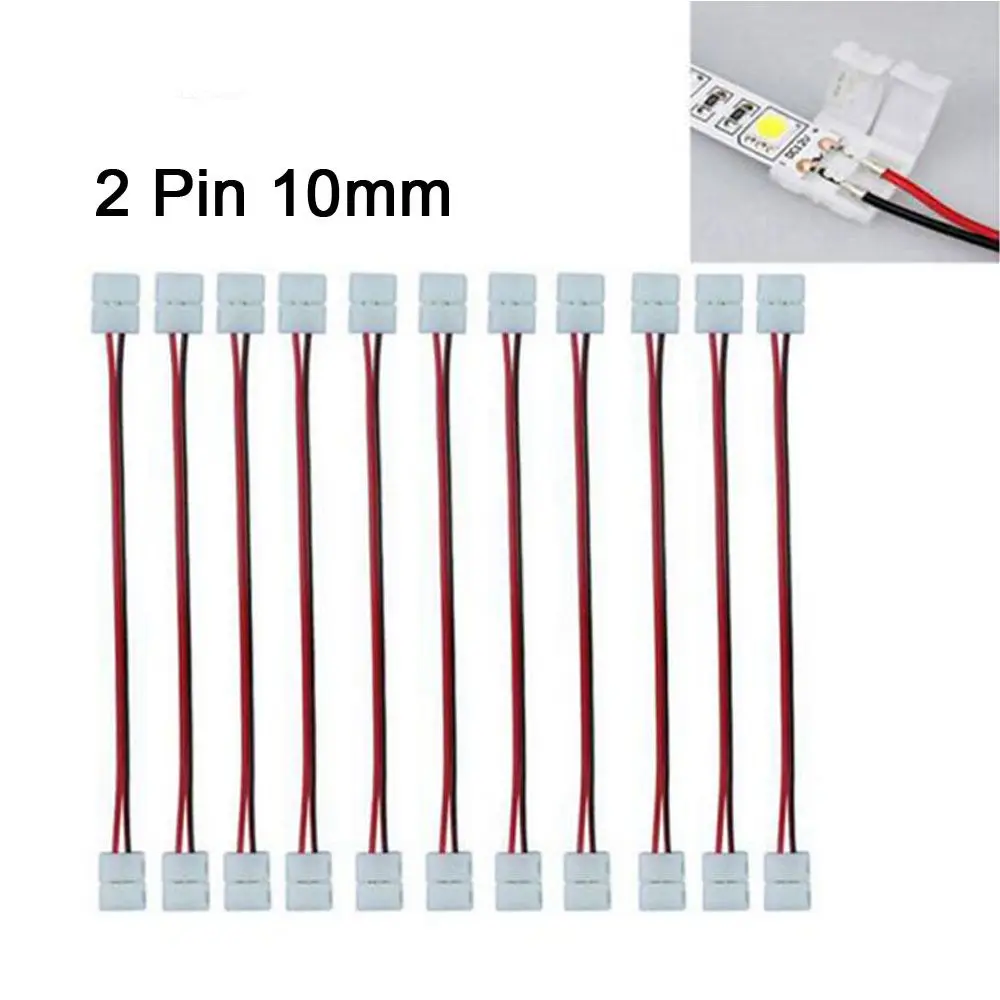 

10PCS Wire With 2 Pin Adapter At 1 End For 10mm 3528 5050 Single Color LED Strip Light Solderless