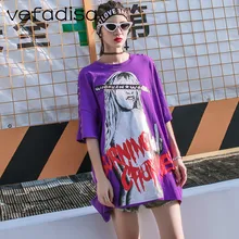 Vefadisa Новые Топы И Футболки с принтом персонажей, рубашка с коротким рукавом, рубашка с отверстиями для женщин, плюс размер, летняя футболка AD1641