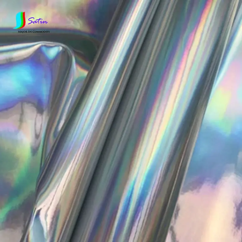 

Fashion Silver Gradient Symphony Laser PU Fabric Mirror Reflective Fluorescent Clothing Bags Waterproof Cloth S062M