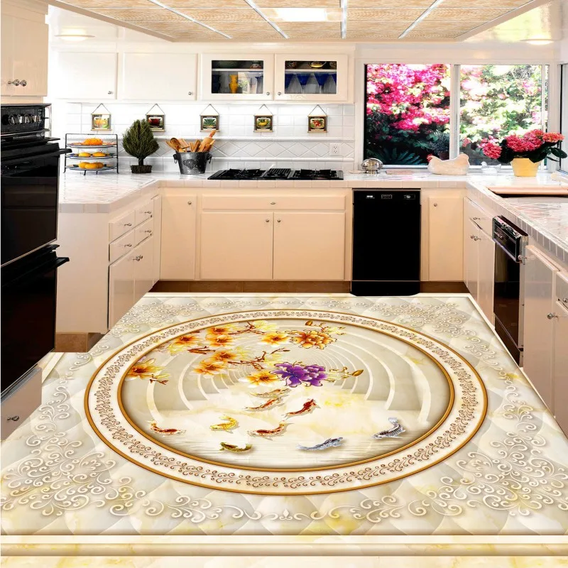 Free shipping photo Magnolia stone pattern parquet 3D floor bathroom floor custom living room wallpaper mural flooring