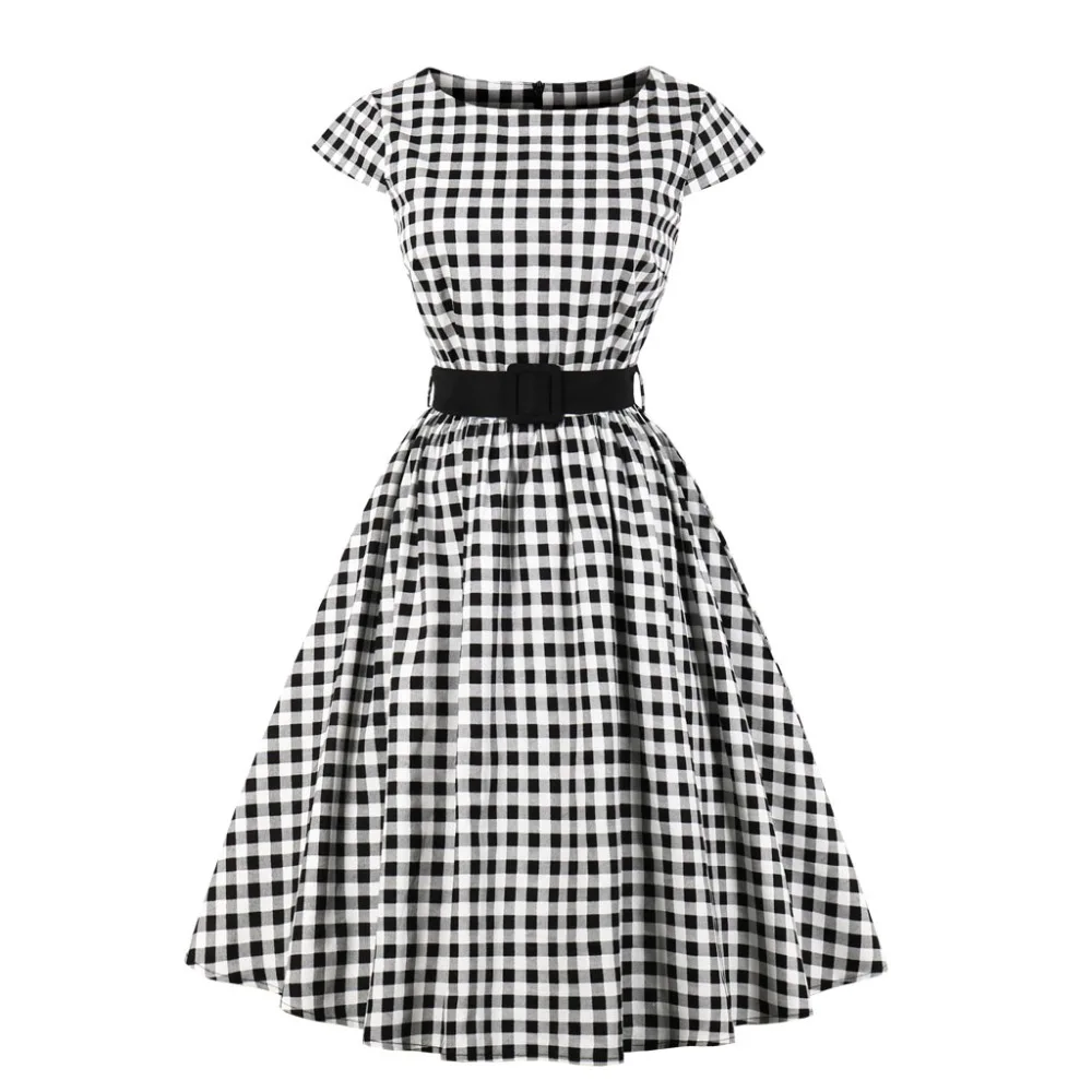 Women Summer Dress 2019 Rockabilly Audrey Hepburn Tunic robe femme Casual Vestidos Womens Clothing 60s 50s Vintage Plaid Dresses