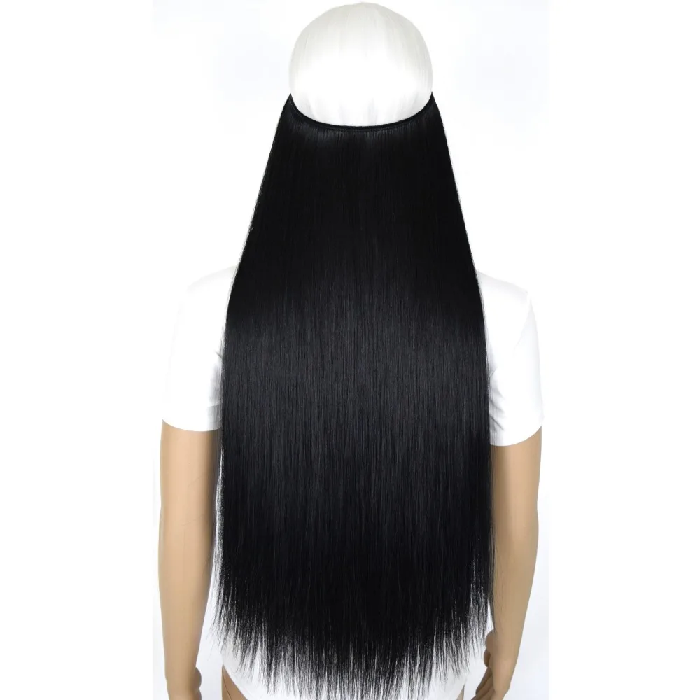 Heat Resistant B5 Synthetic Fiber Straight Elasticity Invisible Wire Halo Hair Extensions 8106