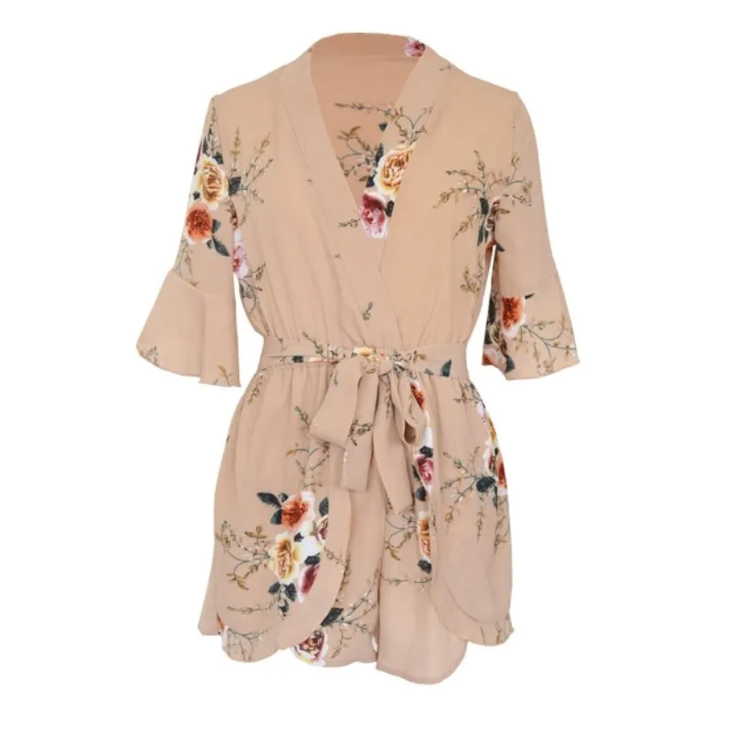 plus size rompers womens jumpsuit short summer beach overalls ladies rompers 2018 one piece floral playsuit romper xxl DN7921.