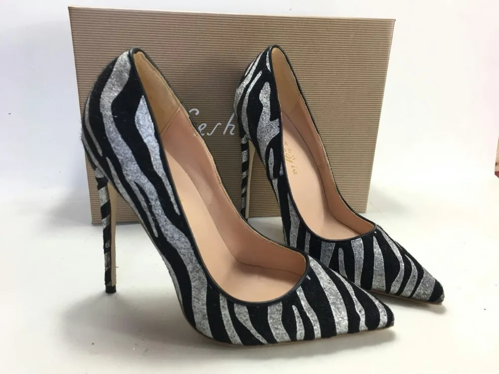 

Keshangjia spring autumn fashion PU pumps high heels point toe shoes woman striped dress shoes office lady
