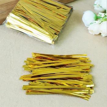 

700pcs/lot Gold Wire Metallic Twist Ties For Cello Candy Bag Steel Baking Packaging Ligation Lollipop Dessert Sealing Twist Tie