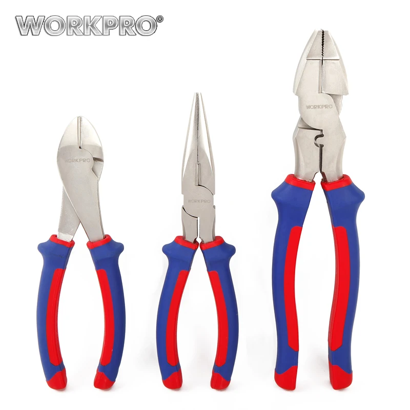 

WORKPRO 7" 8" 9" Electrician Pliers Set Cable Wire Cutter Hand Tool Set