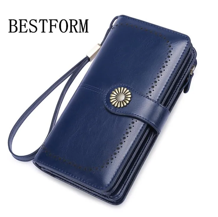 

100% leather wallet European and American wallet female long zipper leather ladies wallet wallet large capacity hand card holder