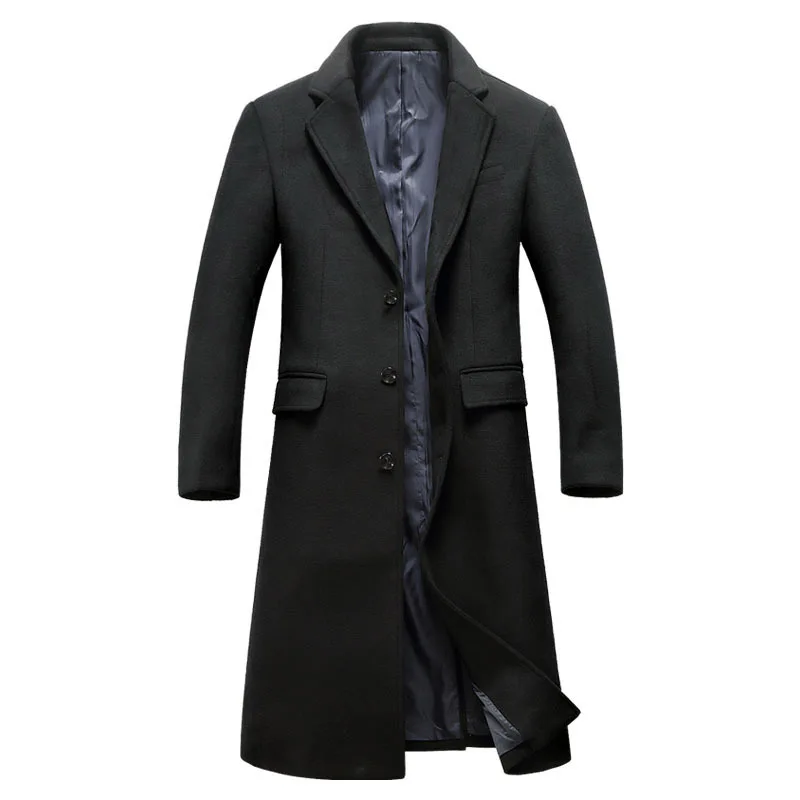 Long style warm winter wool coats outerwear men turn down collar slim
