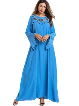 

Ramadan Muslim Fashion Dress Middle Eastern Muslim Fashion Large Size Women's Trumpet Long Sleeve Stitching Embroidered Dresses