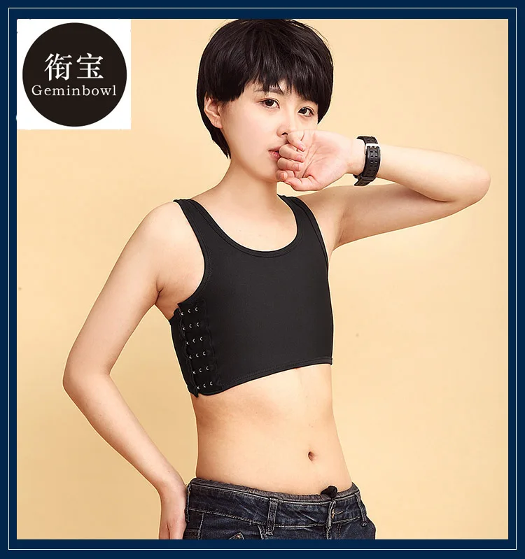 new Geminbowl Les Lesbian Undershirt Tomboy Breathable Buckle Short Chest Binder summer cos bra vest sports underwear net fabric