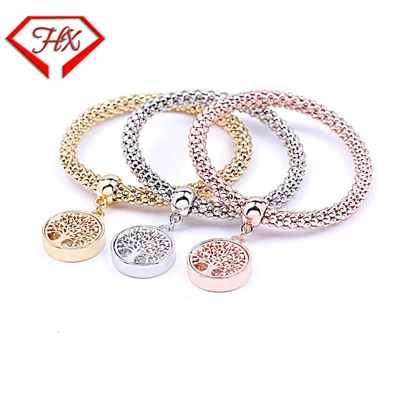 

HX Alloy Three-colour Suit Elastic Force Popcorn Corn Chain Crystal Butterfly lucky Pendeloque Cut Bracelet Woman Ornaments