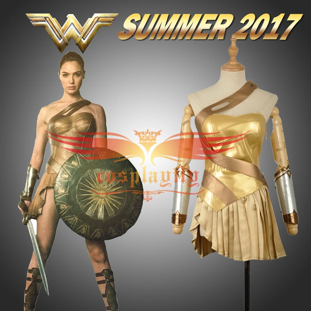 2017 Batman v Superman:Dawn of Justice Wonder Woman Cosplay Golden Dress Skirt Sexy Costume Clothing Adult Summer Version W1167