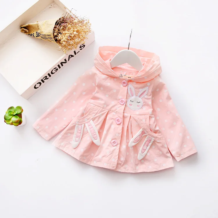 1 Bibihou Baby Girls Jacket Clothes 2017 Spring Cotton Sweet Newborn Bow Cartoon Rabbit Hooded Windbreaker For Jackets & Coats