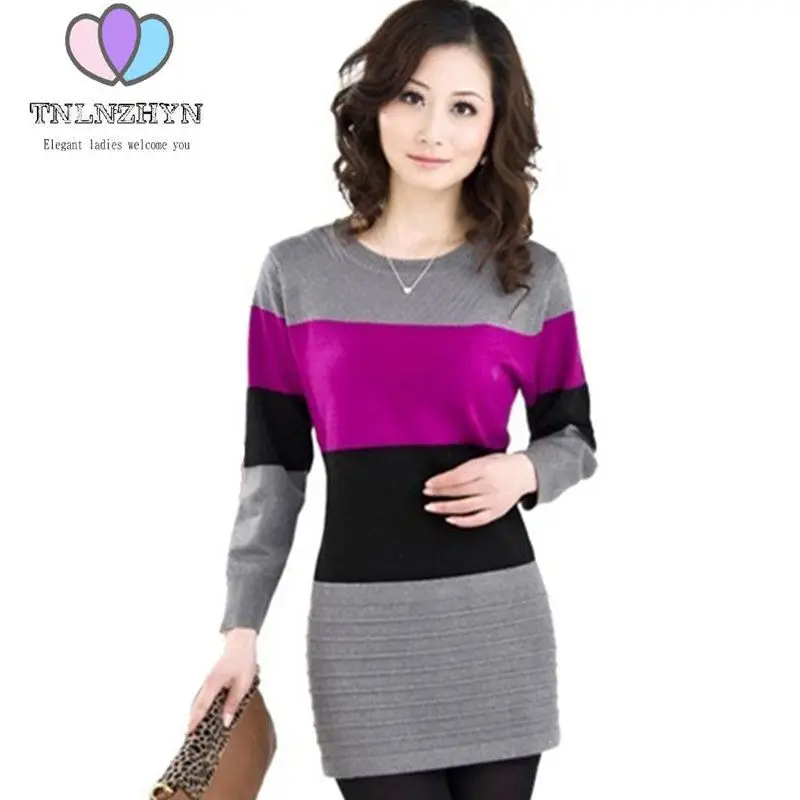 

2019 Women Autumn Cheap Clothing Sweater Dress High-quality spring Cashmere Sweater Stripe Tops Large size Women Clothes Sweater