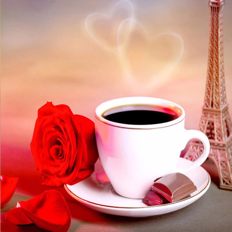 

2017 DIY 5D Diamond Embroidery Coffee Cup Rose Diamond Mosaic Diamond Painting Cross Stitch Pattern Rhinestone Dinner Room Decor