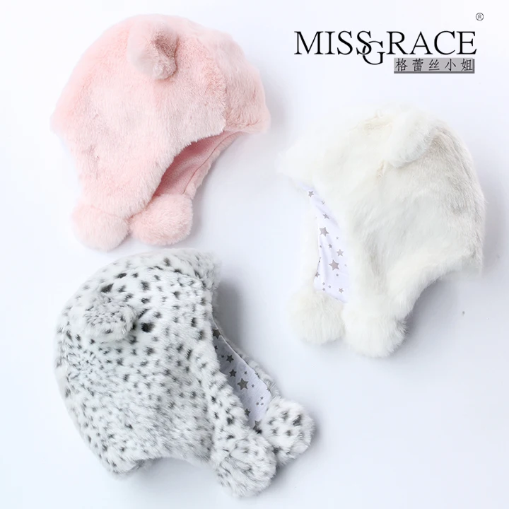 

Polka dot child hat faux rabbit fur winter thermal thickening lei feng cap snow cap