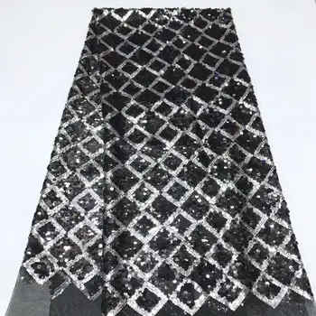 

3D Tassel Sequined Mesh Tulle Net Lace Fabric 2019 Latest Design New Nigerian Embroidery Sequns Net Wedding Dress Laces Mateiral