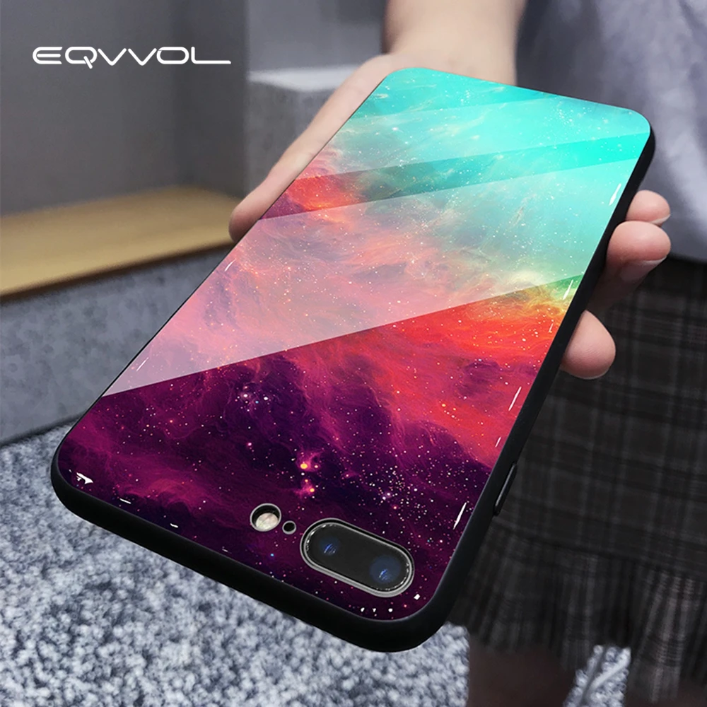 Eqvvol Tempered Glass Space Phone Case For iPhone XS Max XR X 8 7 6 6s Plus Soft TPU Edge 8plus Starry Moon Cover Coque | Мобильные