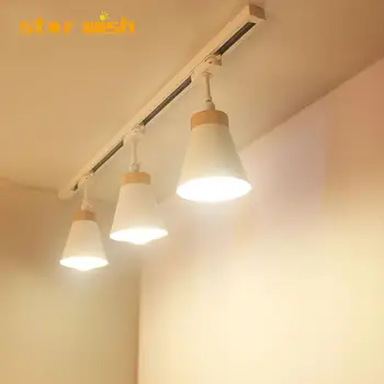 

Modern Wood Ceiling Spot LED Track Light E27 Track Lamp Lights Rail Spotlights Leds Tracking Fixture for Background Shop Store