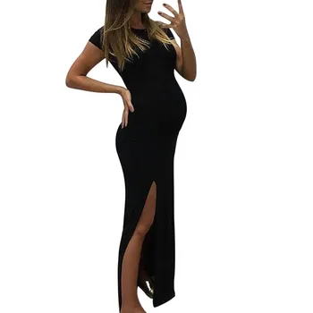 

Fashion Women Solid Short Sleeve Bodycon Open Fork Pregnancy Maternity Dress F4