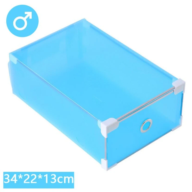 Коробка для обуви, органайзер для хранения, прозрачный Пластиковый Штабелируемый ящик для обуви, чехол, контейнер для хранения, офисный складной прозрачный ящик - Цвет: L-Blue 34x22x13