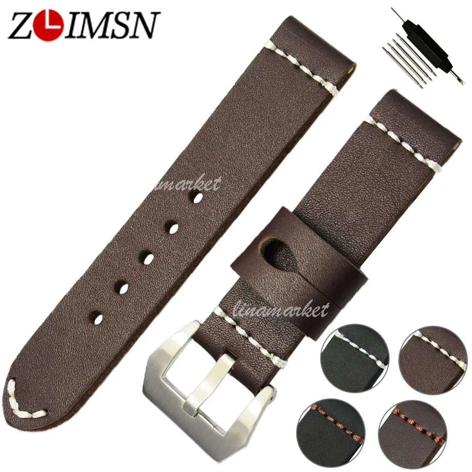 22mm 24mm Thick Leather Watchbands Mens Watch Bands Strap Belt Black