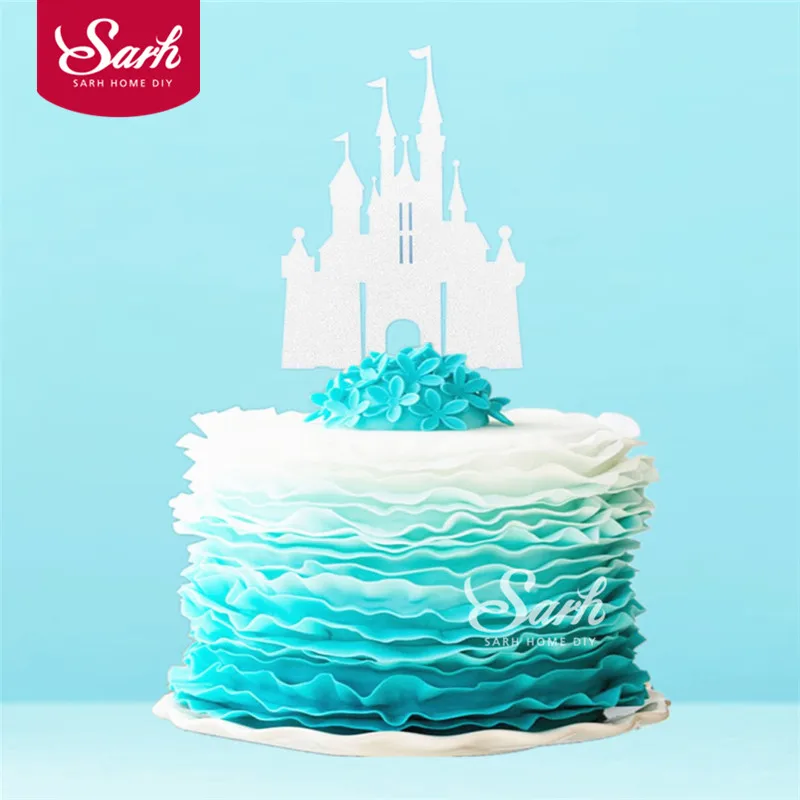 

3PCS Bling Gold Sliver Romantic Princess Castle Cake Topper with Plasticstick Cake Decoration Wedding Birthday Party Gifts