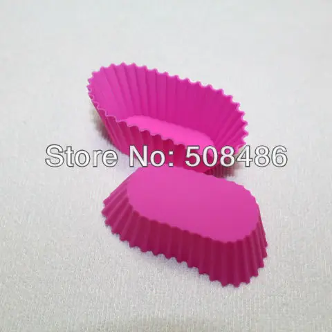 Free Shipping 12pcs Food Grade Cupcake oval-shaped Cake Molds Silicone Moulds Dark Pink |