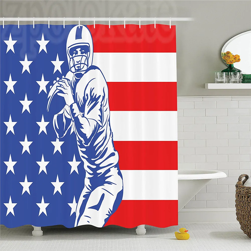 Sports Football Championship Themed Art Player Throwing Ball USA Flag