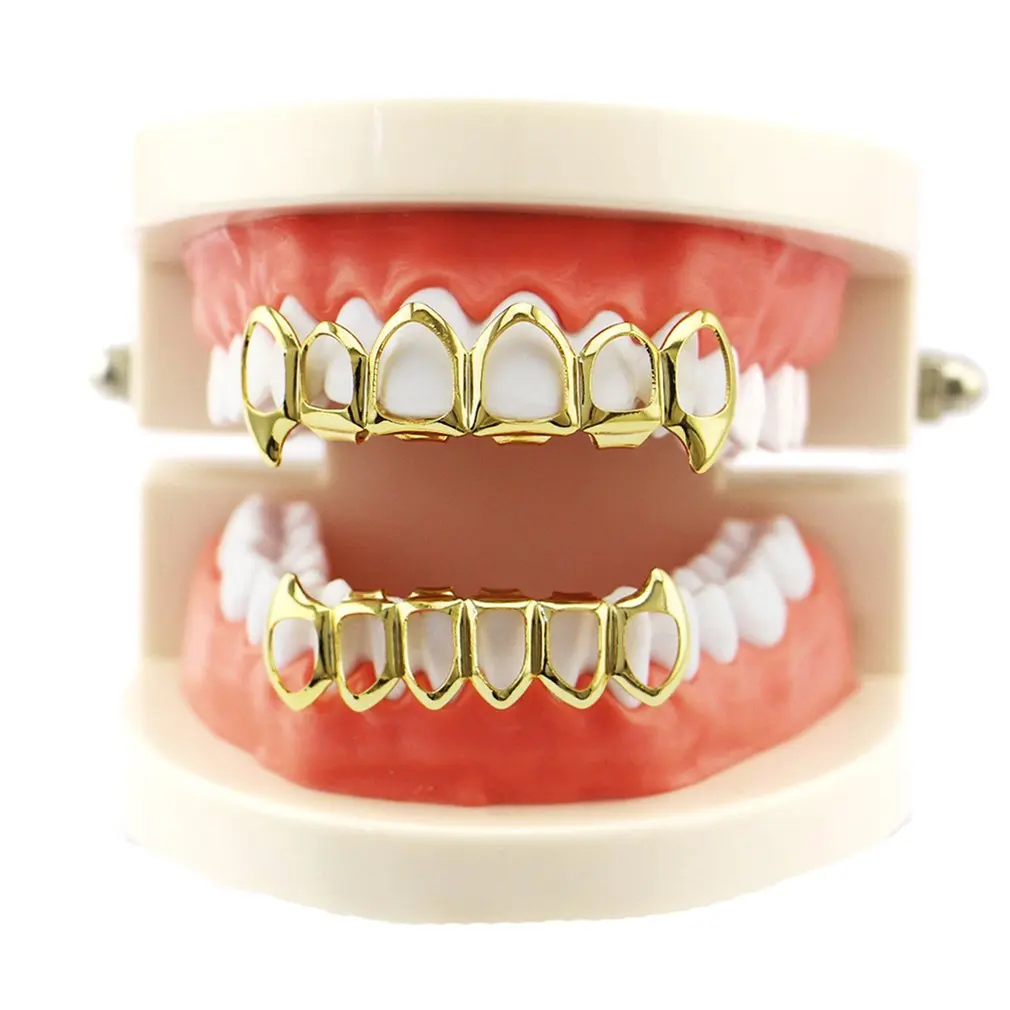 GENBOLI Hip Hop Braces Top & Bottom Metal Teeth Bling Teeth Set