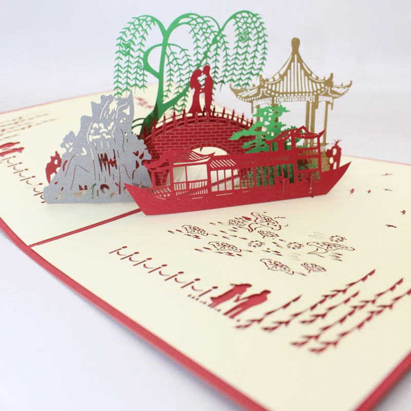  3D Laser Cut Handmade Ramantic River Bridge Lover Paper Invitation Greeting Cards PostCard Wedding  - 33057560732