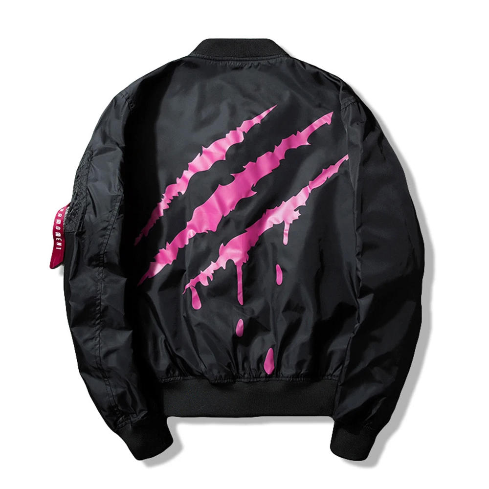 

New Street fashion Men Bomber MA1 jacket Retro Embroidery Anarchy Coat Printing Paw print Black Red