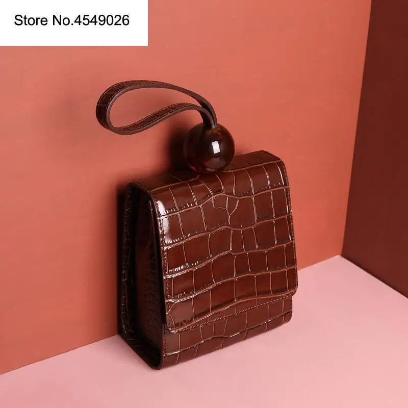 

Spring 2019 split Leather Ball Bag, Pure Color Small Square Bag Crocodile Pattern Handbag Luxury Handbags Women Bags Designer