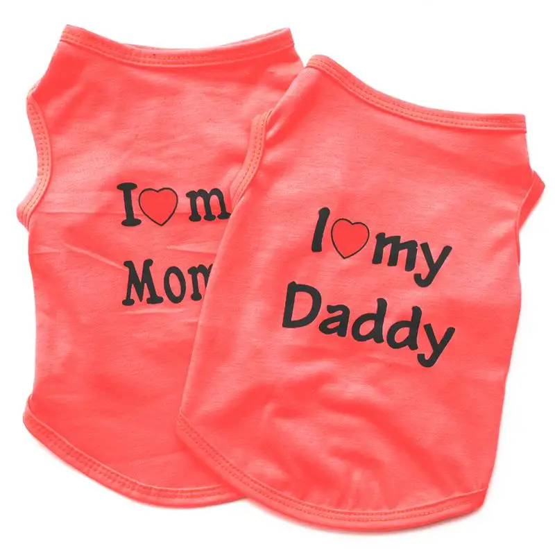 Pet Dog Cloths Spring/Summer Pet Dog Vest T-Shirt Letter I LOVE MY MOMMY Daddy Dog Shirt Pet Clothes For Small Puppy Dogs Cats