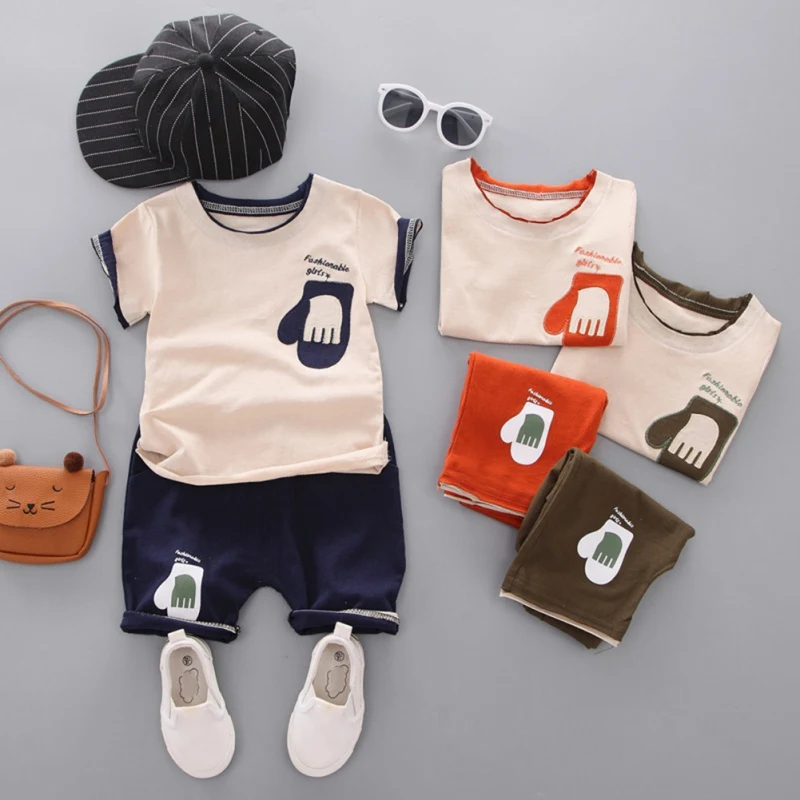 Summer Casual Baby Boy Cotton Cute Glove Cartoon Print Short Sleeve And Short Pant Kit Kids Two-piece Lovely Outfit Set 0-4Y Summer Casual Baby Boy Cotton Cute Glove Cartoon Print Short Sleeve And Short Pant Kit Kids Two-piece Lovely Outfit Set 0-4Y