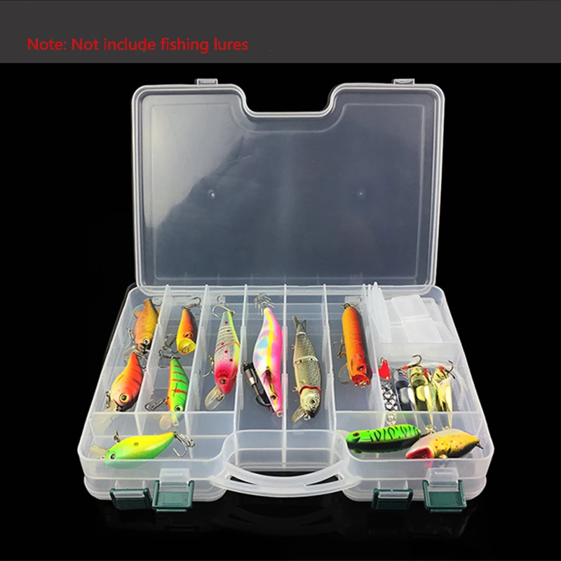 Isca de Pesca Caixa de Pesca Caixa de Armazenamento 29.5x19x6 Centímetros Durável Compartimentos Móveis Ganchos Isca Combater Dupla Face 8 de pesca dupla face transparente isca de