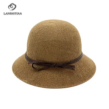 Spring Summer Loops Yarn Women Bucket Hats with Bow-tie Fashion Ladies Girls Beach Travel Sunhat Breathable Fisherman Hat Cap