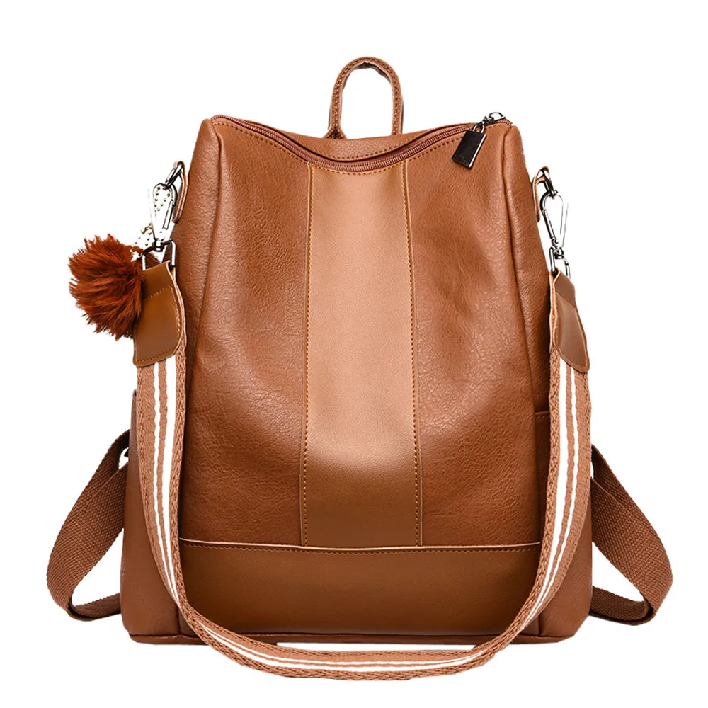 Girl Hairball Leather Backpack Brown Women Travel Backpack Classic