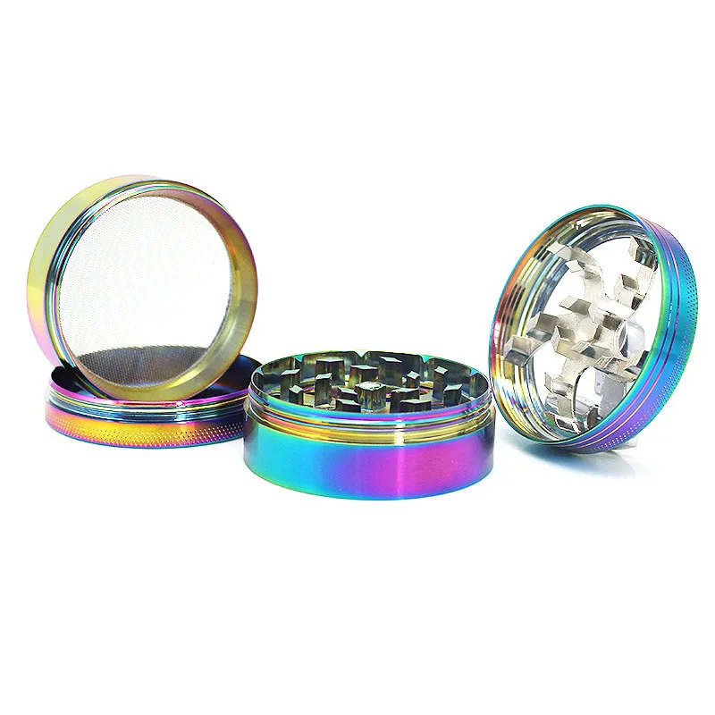 Small Rainbow Illusion 3 Piece Tobacco Herb Grinder Portable Metal Travel Size