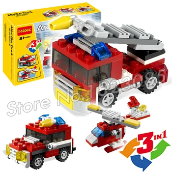 

69pcs 3in1 Creator Mini Fire Rescue powerful helicopter spinning rotor DIY Building Blocks Toys Compatible with Lago