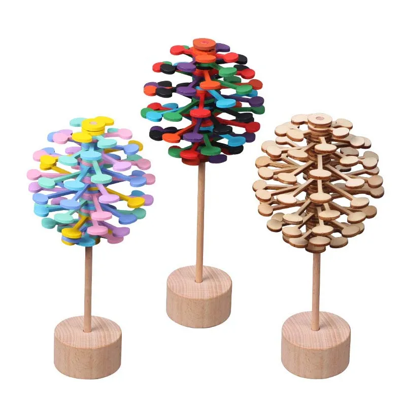 

Wooden Helicone Magic Wand Funny Stress Relief Toys Rotating lollipop Decompression Model Creative Office Home Art Decoration